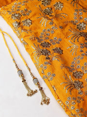 Mustard & Golden Semi-Stitched Myntra Lehenga & Blouse with Dupatta