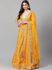 Mustard & Golden Semi-Stitched Myntra Lehenga & Blouse with Dupatta