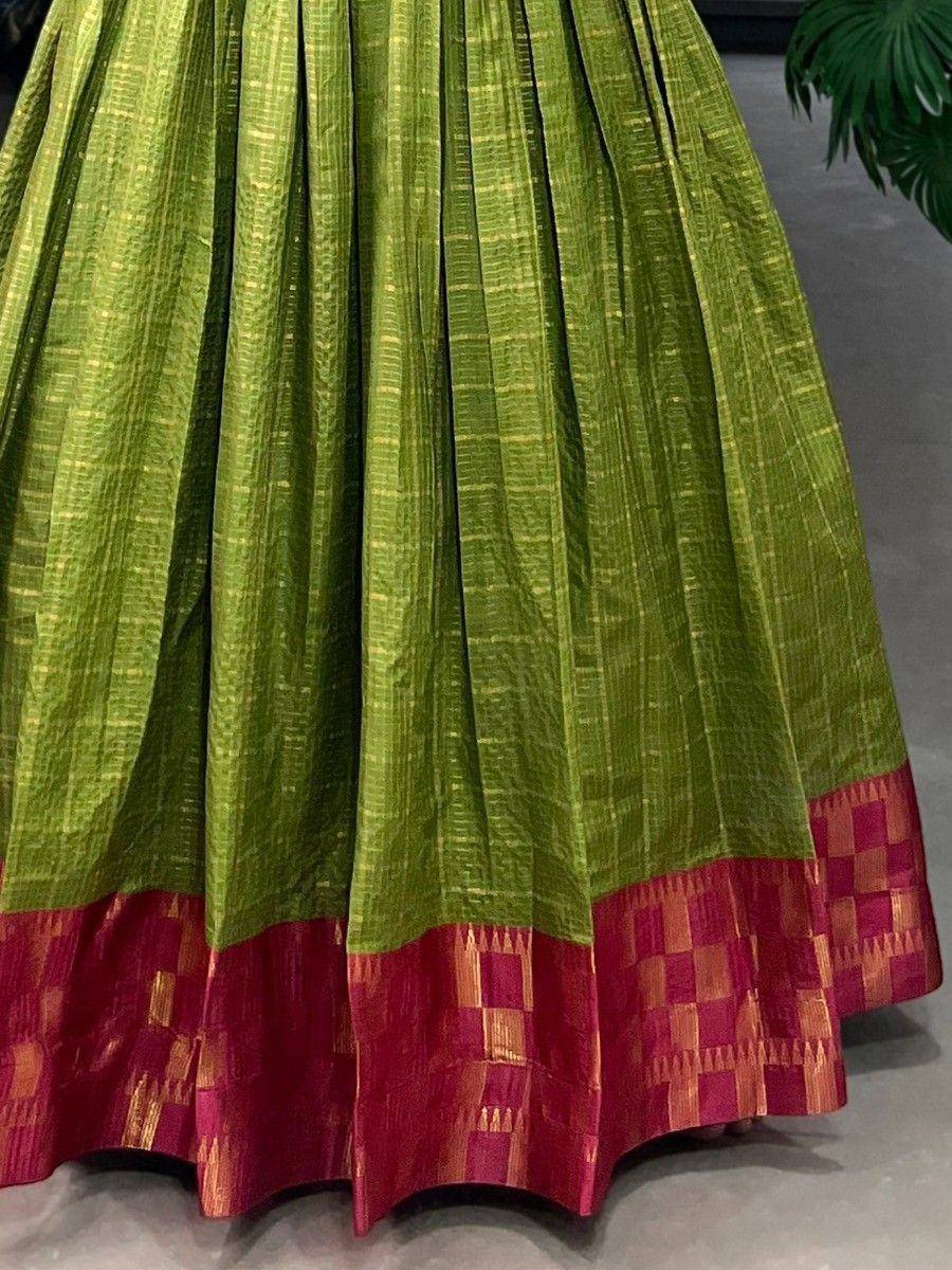 Green pleated lehenga with maroon border, Indian ethnic wear for women