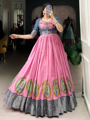 Adorable Pink Dola Silk Traditional Gown With Zari Weaving Jacket