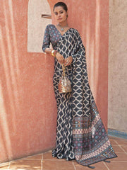 Embrace Grey Digital Printed Crepe Festivities Saree & Blouse
