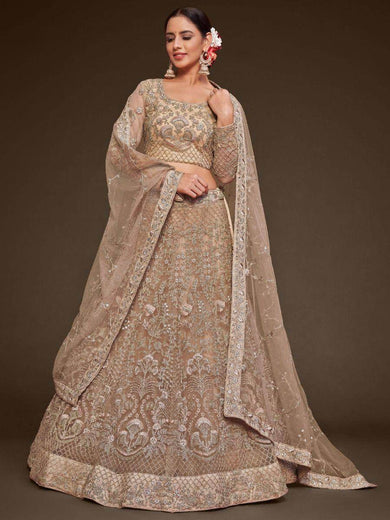 Gorgeous Beige Embroidered Soft Net Occasion Wear Lehenga Choli