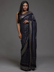 Adorable Navy Blue Sequins Georgette Party Wear Saree With Blouse