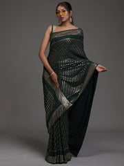 Charming Green Sequins Georgette Reception Wear Saree With Blouse