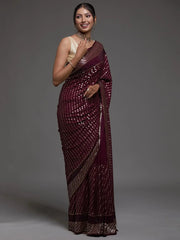 Precious Maroon Sequins Georgette Cocktail Party Wear Saree