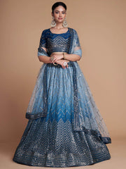 Adorable Blue Sequins Chinon Sangeet Wear Lehenga Choli With Dupatta