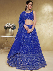 Wonderful Blue Embroidered Georgette Designer Lehenga Choli