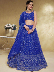 Wonderful Blue Embroidered Georgette Designer Lehenga Choli