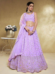 Spectacular Lavender Embroidered Georgette Bridesmaid Lehenga Choli