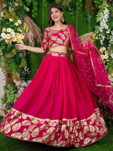 Astonishing Pink Zari Embroidered Georgette Lehenga Choli With Dupatta