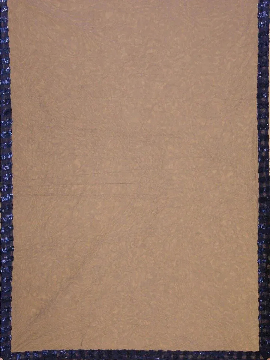 Beige textured fabric with navy blue sequin border, ideal for ethnic wear designs