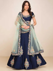 Stunning Blue Embroidered Silk Wedding Lehenga Choli With Dupatta