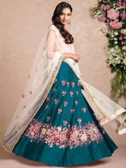 Teal Blue Dori Embroidered Silk Bridal Wedding Lehenga Choli