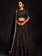 Black Zari Embroidered Silk Bridal Lehenga Choli