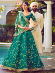 Green Embroidery Mulberry Silk Wedding Lehenga Choli