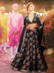Black Embroidery Thai Silk Bridal Lehenga Choli