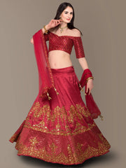 Red Embroidery Silk Party Wear Lehenga Choli