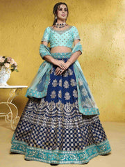 Mesmerizing Blue Sequins Silk Wedding Lehenga Choli With Net Dupatta