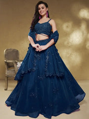 Beautiful Navy Blue Sequins Georgette Reception Wear Lehenga Choli