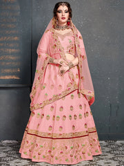 Baby Pink Embroidered Silk Bridal Lehenga Choli