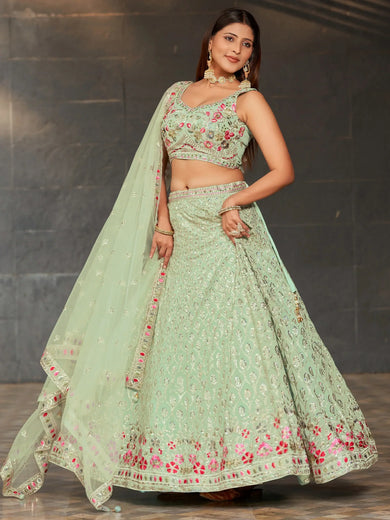 Awesome Sky-Blue Sequins Georgette Engagement Wear Lehenga Choli