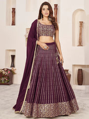 Enchanting Wine Sequins Georgette Engagement Wear Lehenga Choli