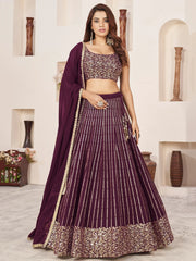 Enchanting Wine Sequins Georgette Engagement Wear Lehenga Choli
