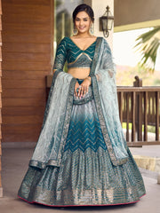 Wonderful Blue Sequins Chinon Function Wear Lehenga Choli