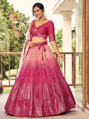 Marvelous Pink Sequins Chinon Wedding Lehenga Choli With Dupatta
