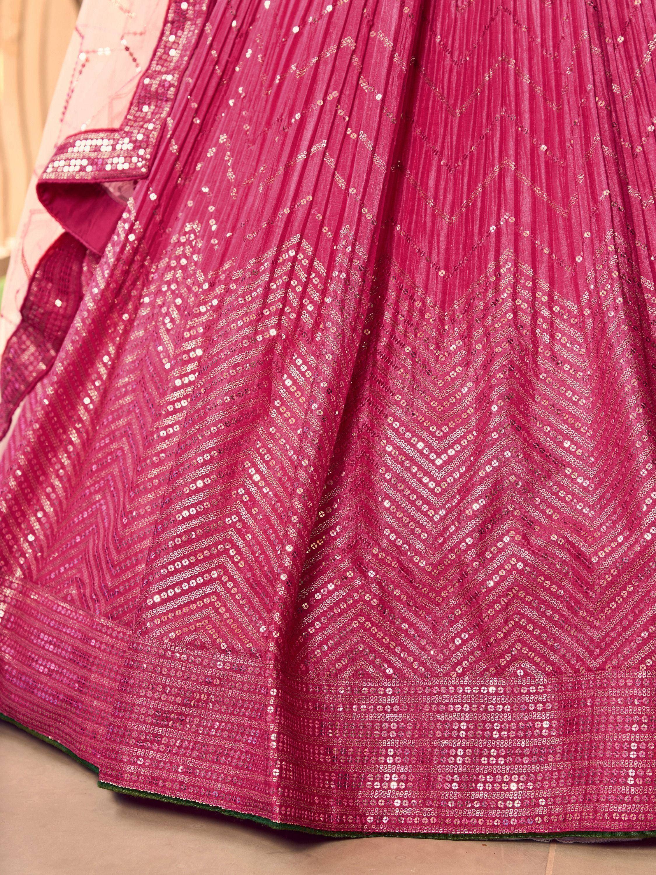 Pink pleated lehenga with sequin chevron pattern, Indian ethnic wear