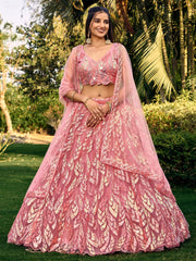 Beautiful Pink Sequins Net Bridesmaid Lehenga Choli With Dupatta