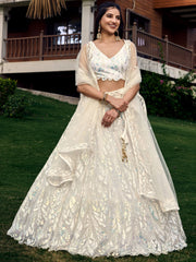 Astonishing Off-White Sequins Net Lehenga Choli With Dupatta