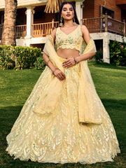 Attractive Yellow Sequins Net Function Wear Lehenga Choli With Dupatta