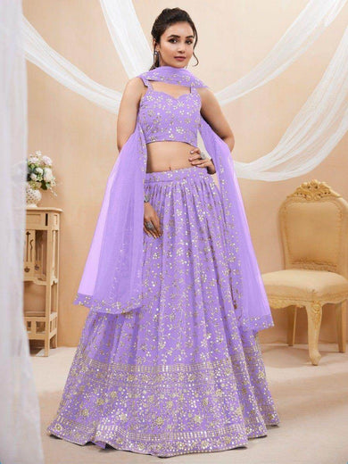 Enchanting Lavender Sequins Georgette Lehenga Choli With Dupatta