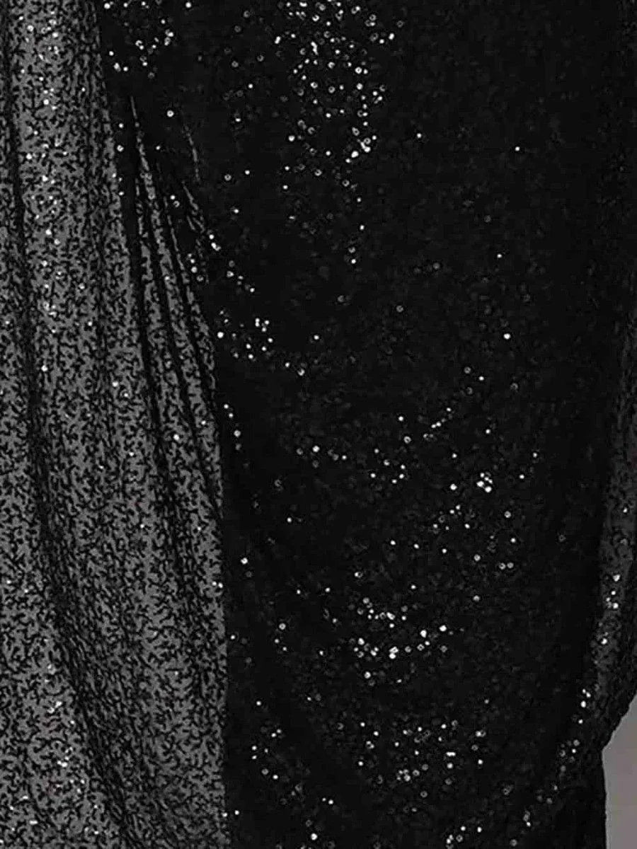 Black sequin ethnic gown with shimmering detail, perfect for festive occasions and parties.