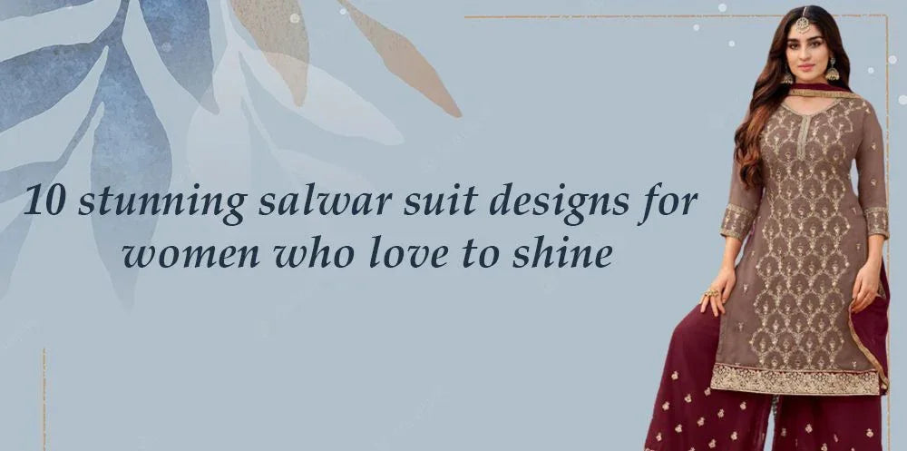 Woman in embroidered brown and maroon salwar suit, Ethnic Plus Indian ethnic wear collection.
