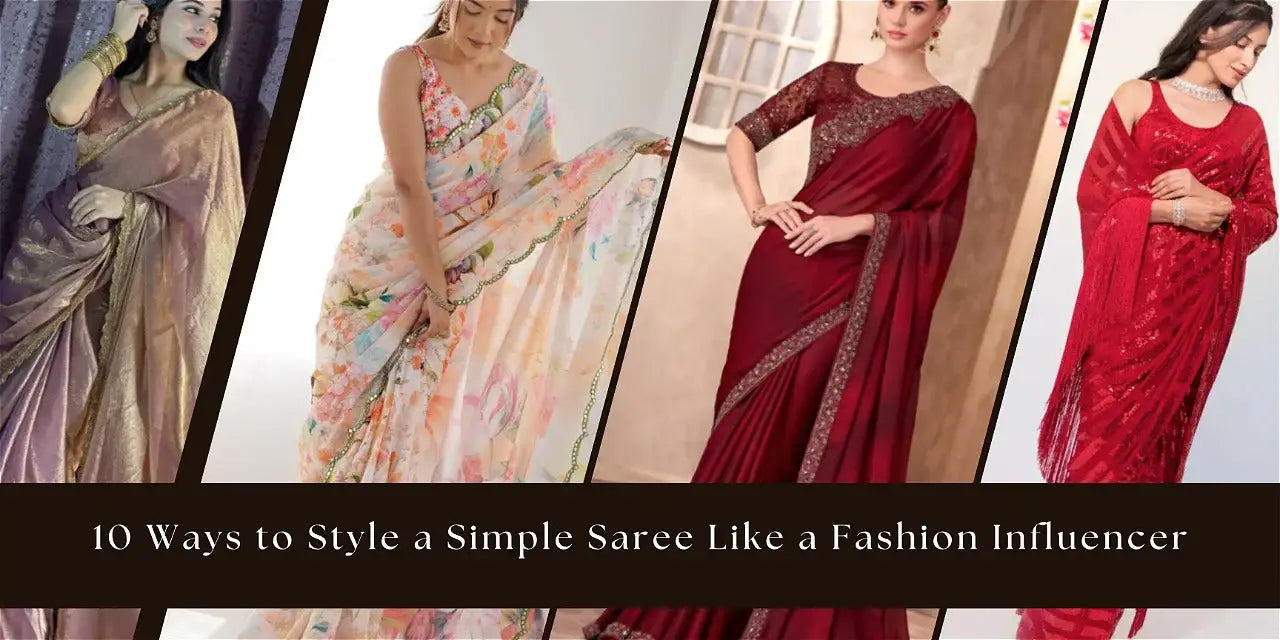 Four women in elegant sarees showcasing different Indian ethnic saree styles and draping trends.