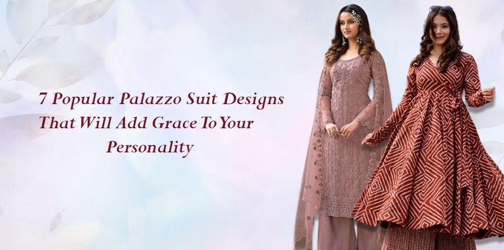 Two women in stylish palazzo suits, showcasing trendy ethnic wear for women at Ethnic Plus.