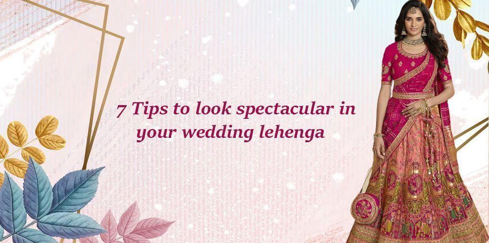 Bride in pink designer wedding lehenga with text tips, Ethnic Plus Indian ethnic wear promotion