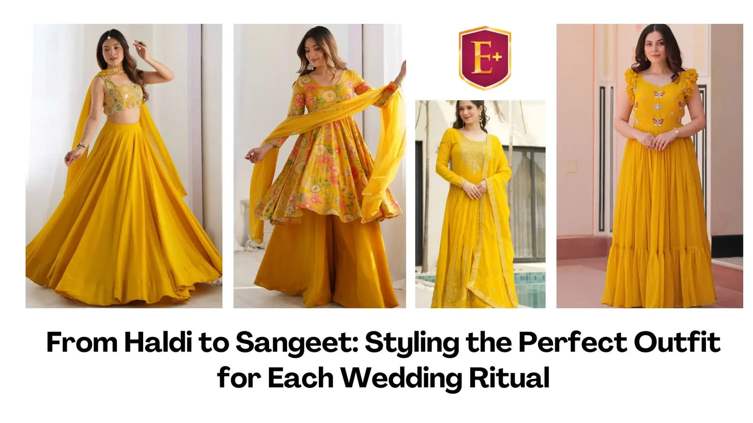 Women in stylish yellow Indian ethnic wear for Haldi and Sangeet wedding rituals