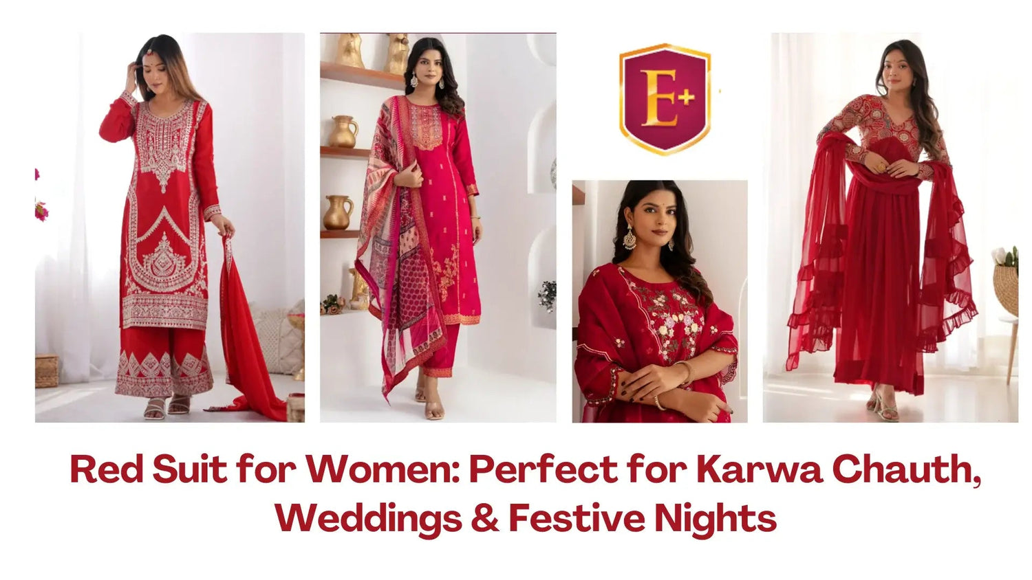 Red ethnic suits for women with embroidery, perfect for weddings and festive occasions