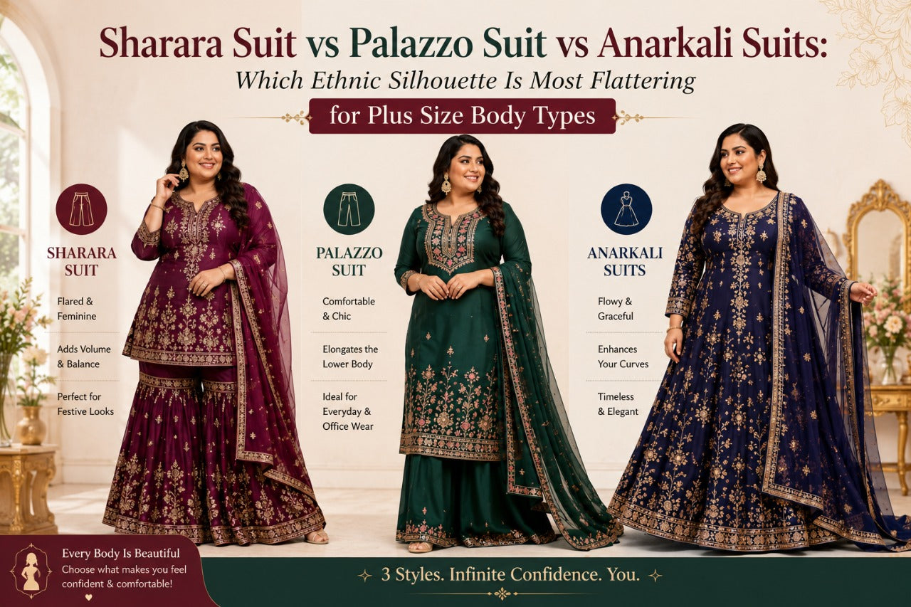 Sharara Suit vs Palazzo Suit vs Anarkali Suits: Which Ethnic Silhouette Is Most Flattering for Plus Size Body Types