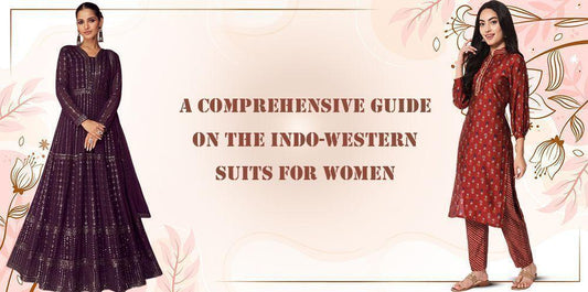 Women modeling Indo-Western suits for women on Ethnic Plus, fashion guide banner