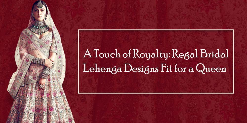 Woman in ornate bridal lehenga with dupatta, traditional jewelry, on red floral background