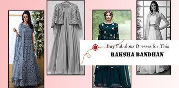 Elegant women in designer ethnic dresses and gowns for Raksha Bandhan celebration.