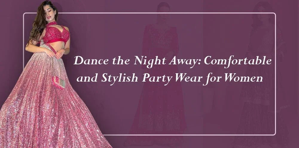 Woman in a pink sequin lehenga choli, comfortable and stylish party wear for women