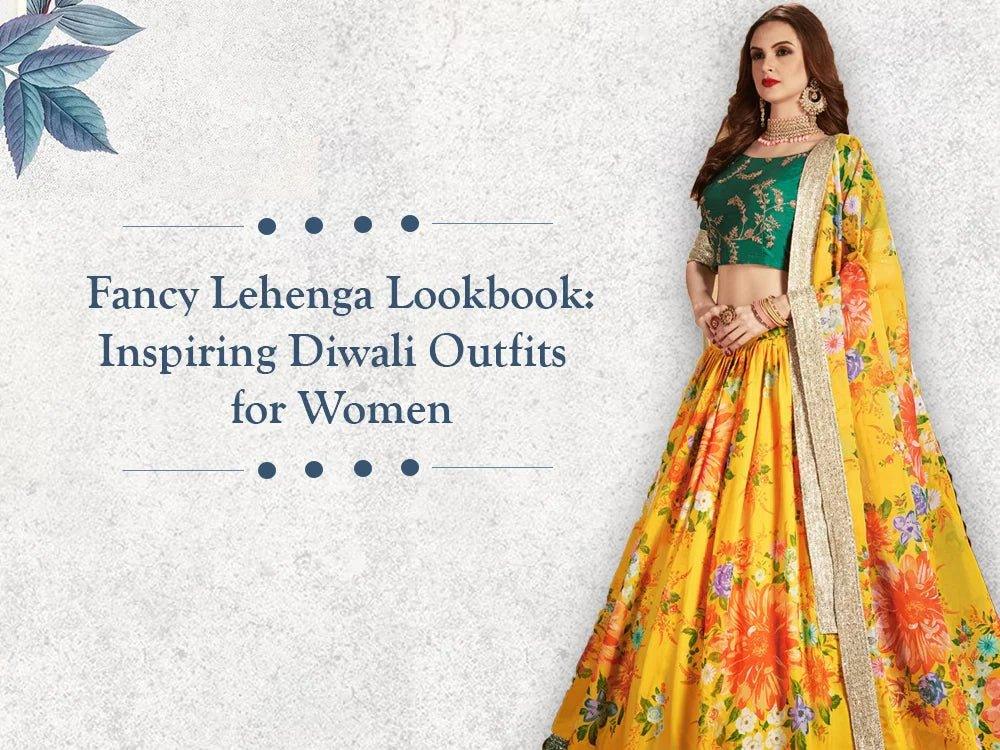 Woman in vibrant floral yellow lehenga choli, stylish Diwali ethnic wear inspiration