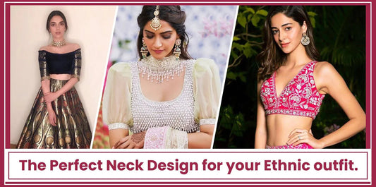 Stylish front neck designs for lehenga choli featuring Indian ethnic wear at Ethnic Plus