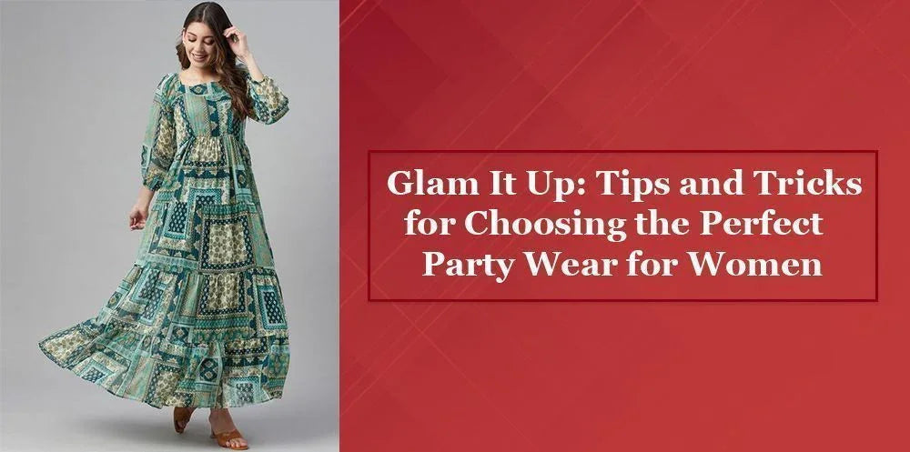 Woman in a printed green ethnic maxi dress, party wear tips for women, Ethnic Plus.