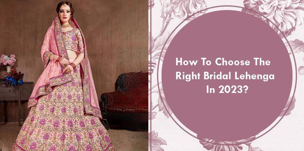 Woman wearing ornate pink bridal lehenga choli, Indian ethnic wear, Ethnic Plus
